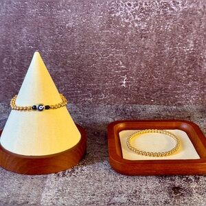 Bundle 18K Gold Evil eye, Sapphire, & plain 4mm Beads Bracelet, Tarnish-free